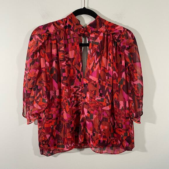 MISA Los Angeles Women's Red Floral Crimson Geo Greta Blouse Size S - Picture 1 of 9